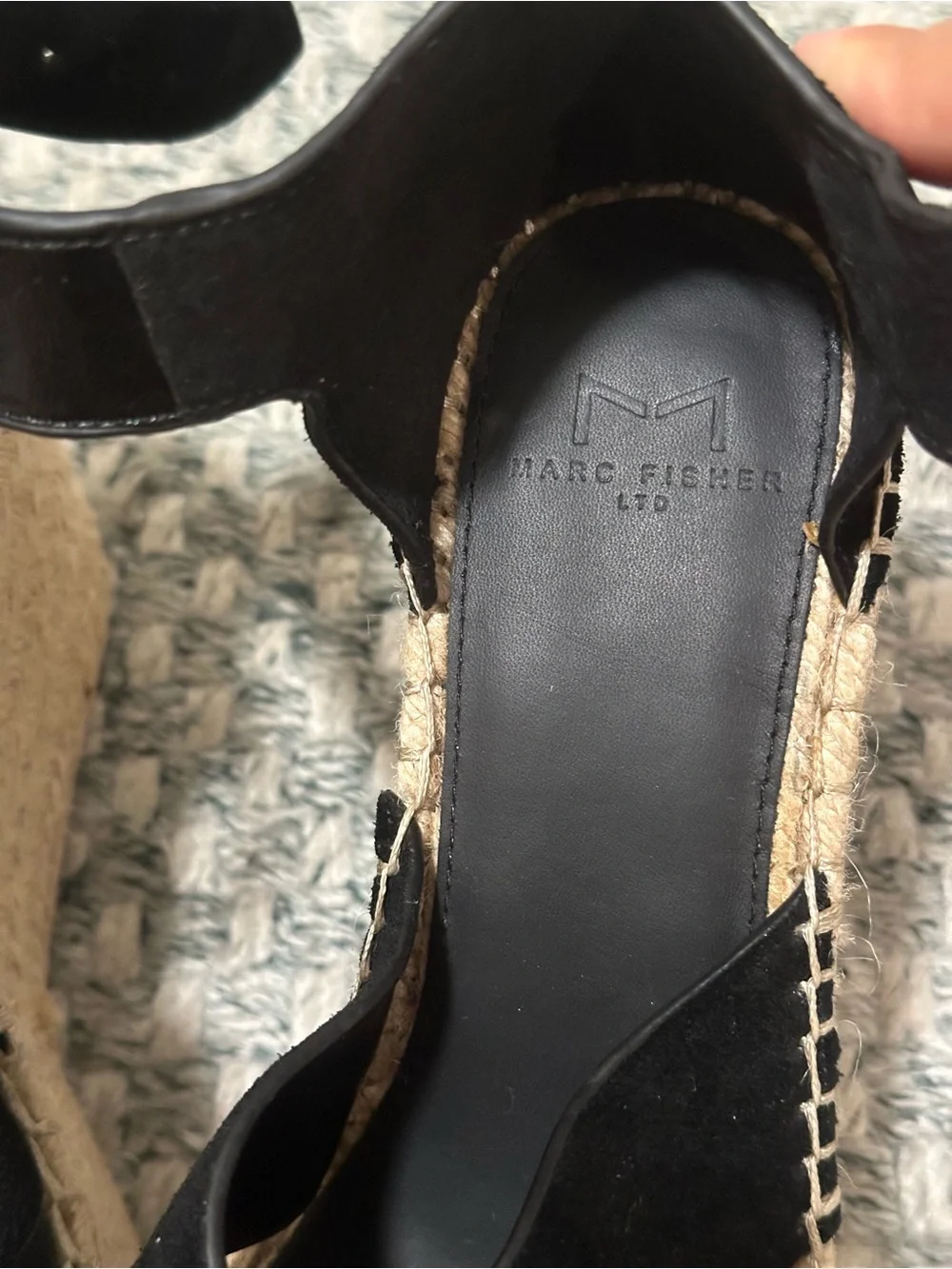 Marc Fisher Black Suede Able Espadrille Wedge Sandals with Ankle Strap